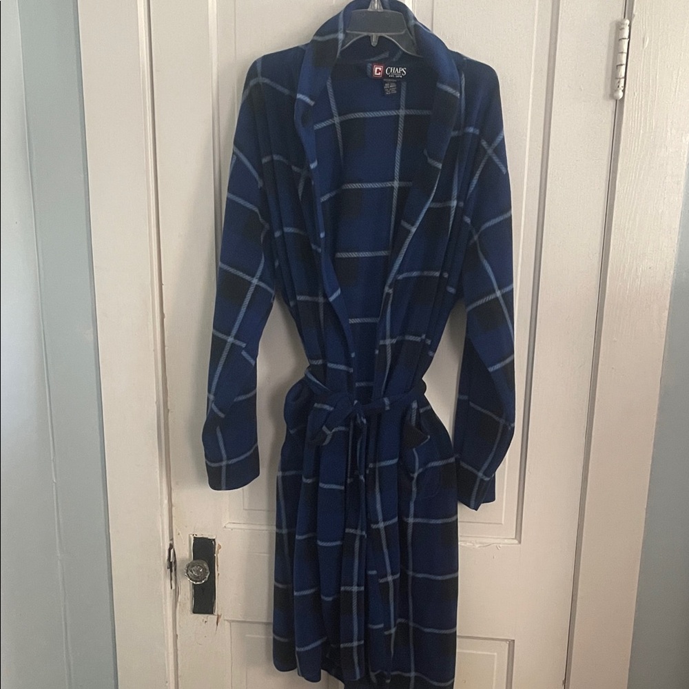 Chaps Dark Blue Windowpane Shawl Collar Robe